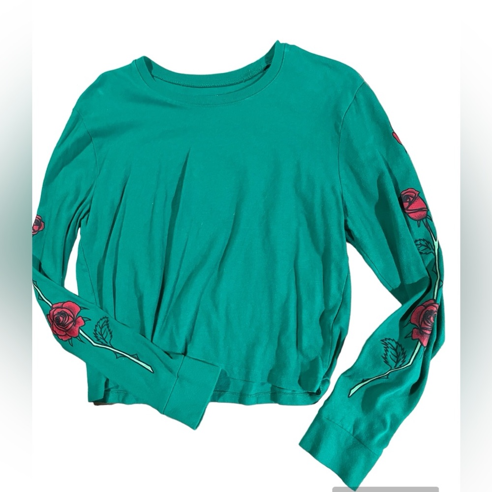 Hollister Green Rose Tiger Long Sleeve Shirt Women’s XS